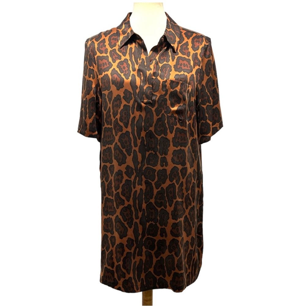 Equipment Femme Silk Animal Print Short Sleeve Shirt Dress Women’s Large - Picture 1 of 13